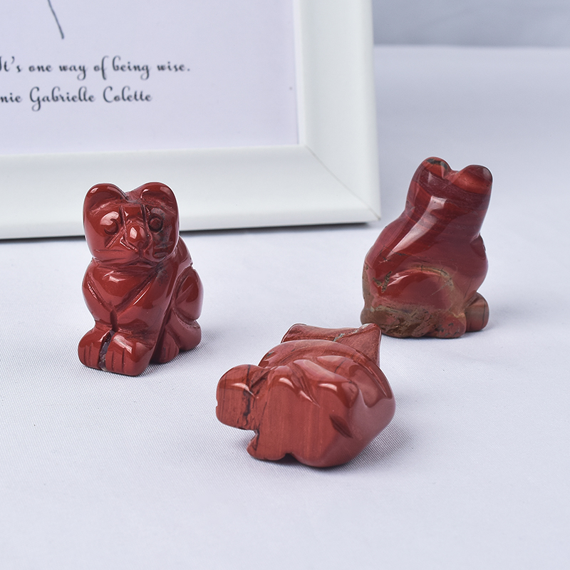  Hand Carved Natural Red Jasper Stone Crystal Small Cat Figurines Gemstone Craft