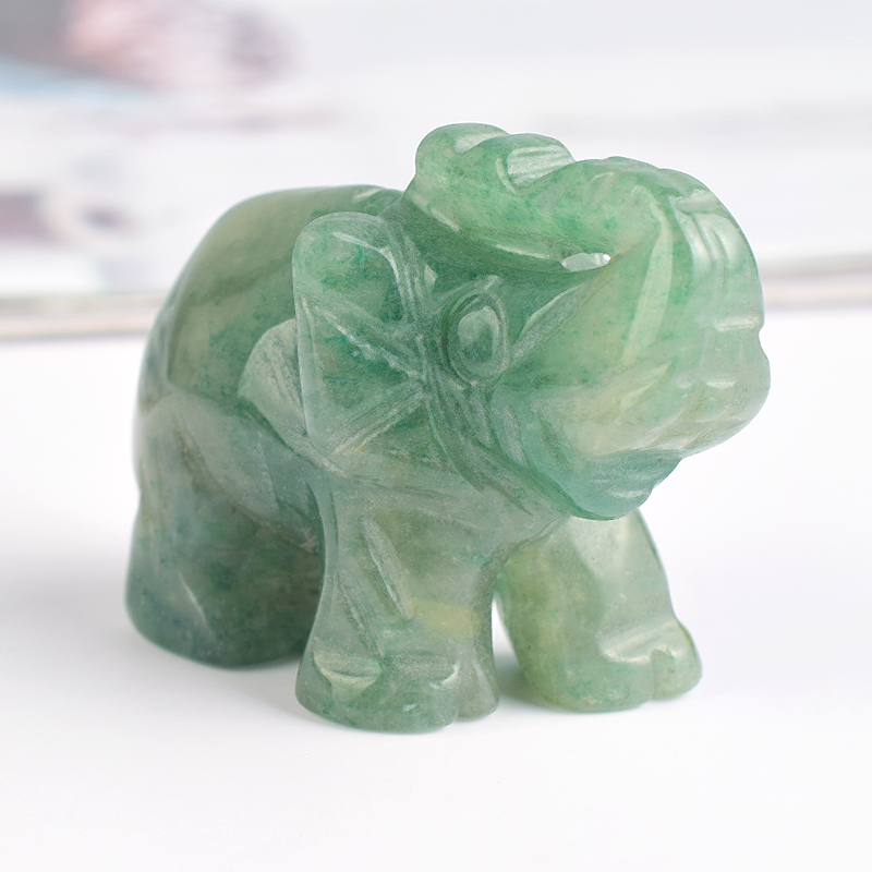 1.5 Inch Hand Carved Green Aventurine Stone Elephant Crystal Animal Figurines
