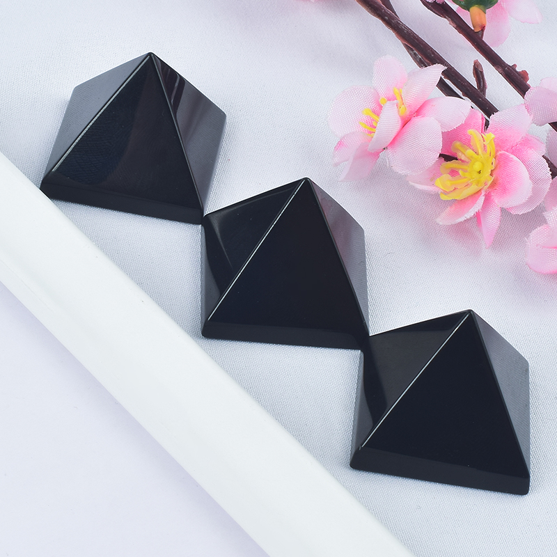 Craved Natural Black Obsidian Stone Pyramids 