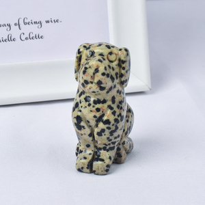  2 inch Hand Carved Natural Dalmattian Jasper Stone Mini Dog Figurines 