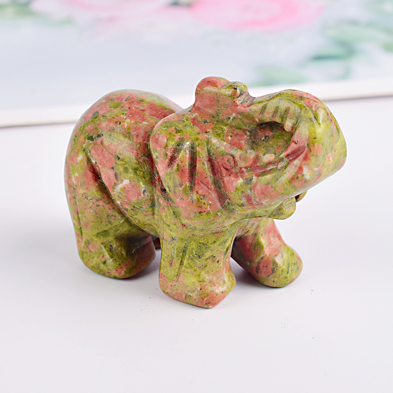 1.5 Inch Hand Carved Unakite Stone Elephant Crystal Animal Figurines