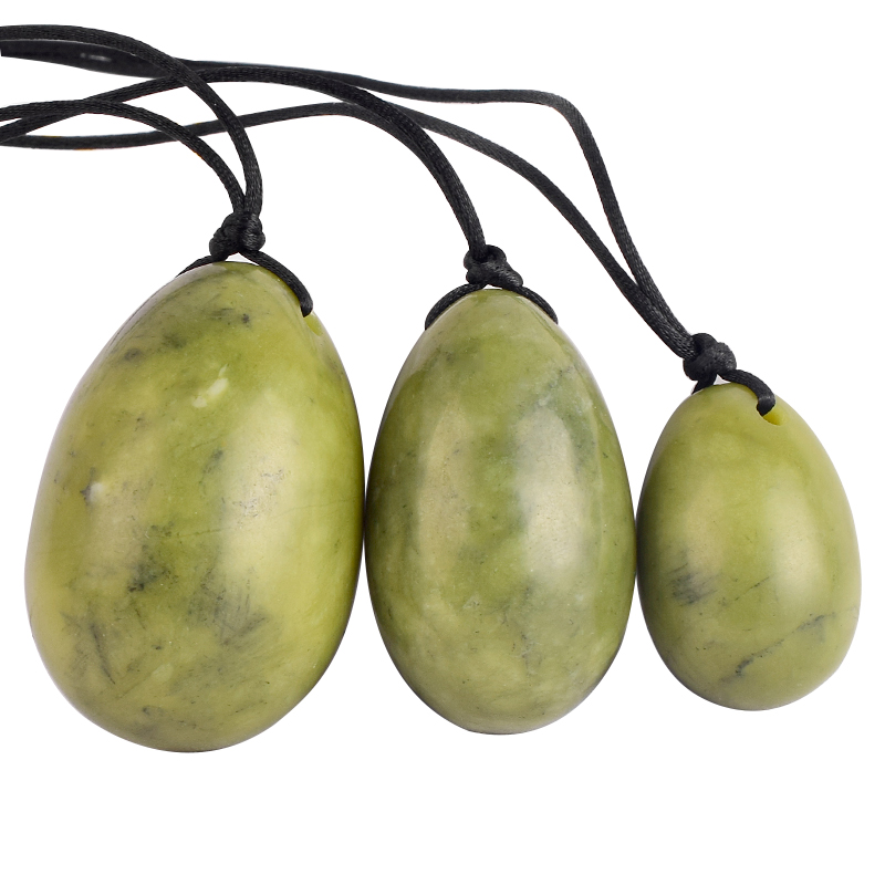 Green Jade Yoni Eggs Massage Stones 3pcs Natural Drilled Green Jade Eggs to Train Pelvic Muscles Kegel Exercise