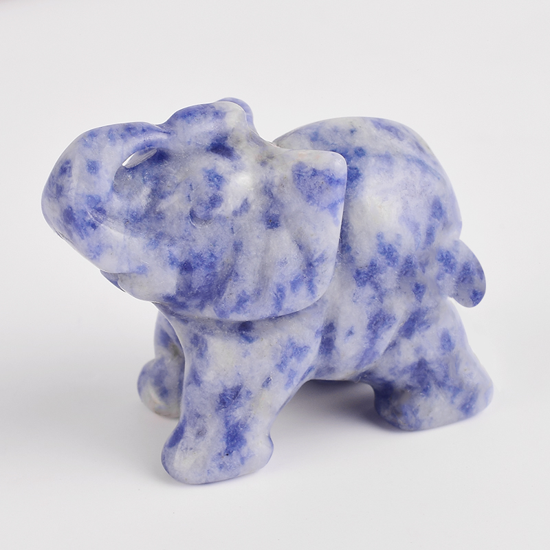 1.5 Inch Hand Carved Blue Spot Jasper Elephant Crystal Animal Figurines